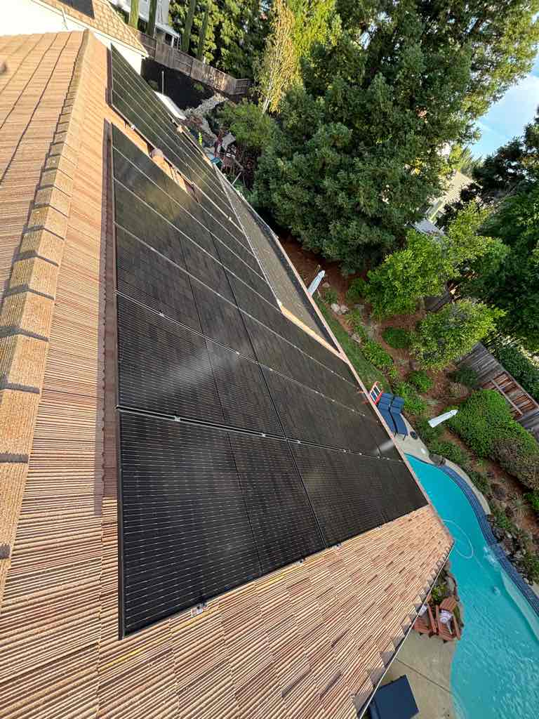 Solar panel array on a residential roof